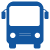 blue bus icon representing public transportation system with three wheels